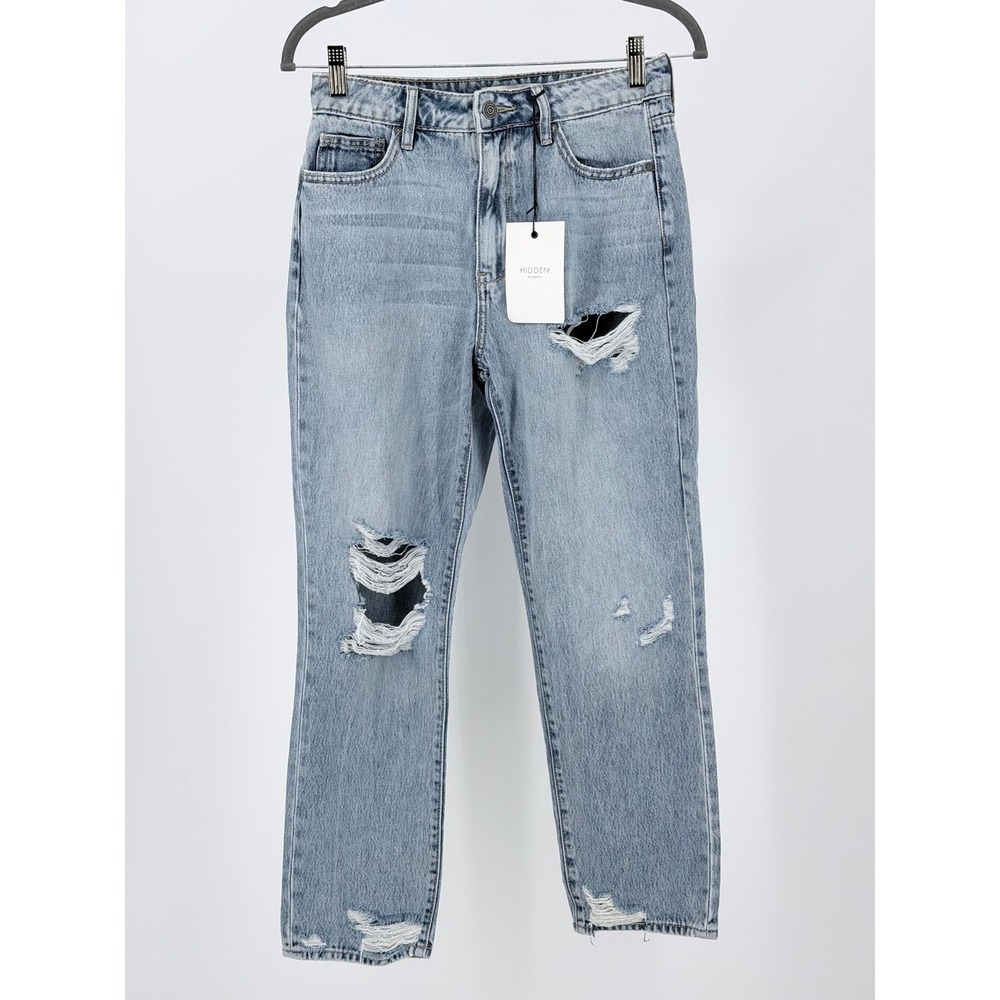 Hidden Jeans High Rise Straight Jeans Womens 26 Light Wash Distressed NWT